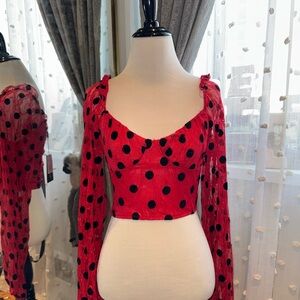 Pretty Little Thing Red Polka Dot Women's Top
